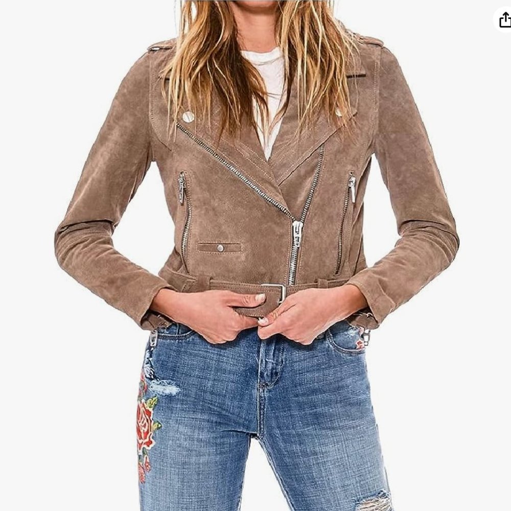 Blank NYC Genuine Suede Leather Moto Jacket Biker Style XS